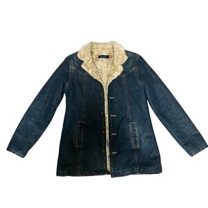 Earl Jeans Vintage Blue and Cream Jean Jacket with Sherpa Lining